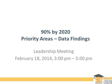 90% by 2020 Priority Areas – Data Findings Leadership Meeting February 18, 2014, 3:00 pm – 5:00 pm.