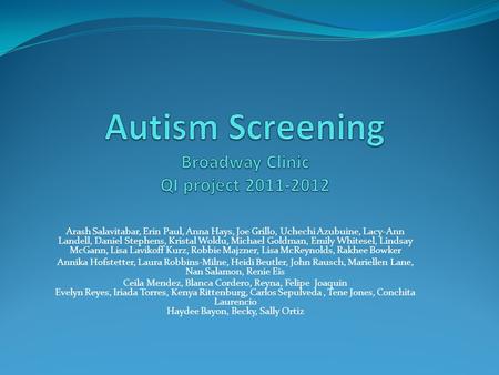 Autism Screening Broadway Clinic QI project