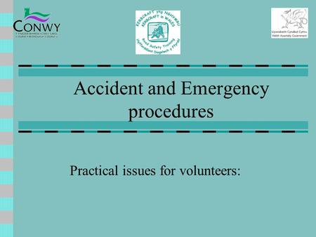 Accident and Emergency procedures Practical issues for volunteers: