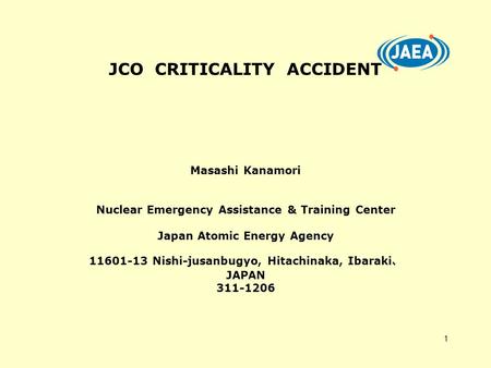 JCO CRITICALITY ACCIDENT