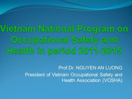Prof.Dr. NGUYEN AN LUONG President of Vietnam Occupational Safety and Health Association (VOSHA)