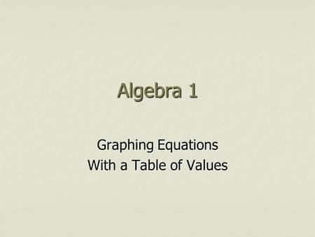 Algebra 1 Graphing Equations With a Table of Values.