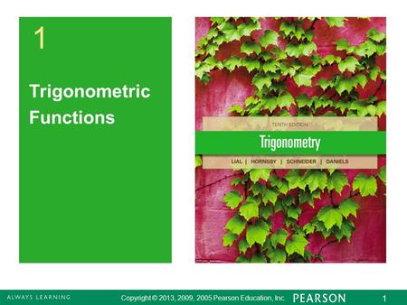 Copyright © 2013, 2009, 2005 Pearson Education, Inc. 1 1 Trigonometric Functions.