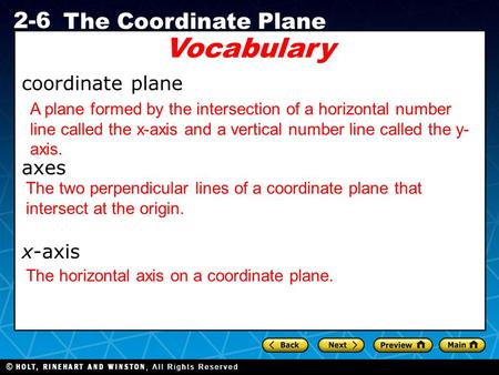 Vocabulary coordinate plane axes x-axis