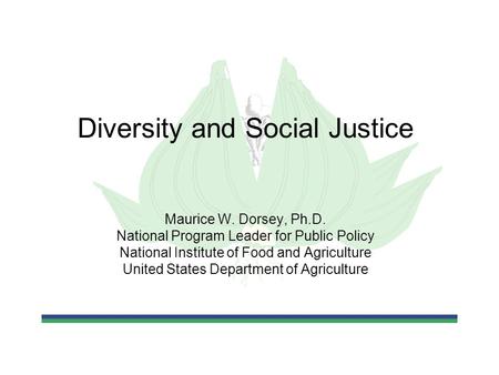 Diversity and Social Justice Maurice W. Dorsey, Ph.D. National Program Leader for Public Policy National Institute of Food and Agriculture United States.