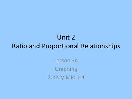 Unit 2 Ratio and Proportional Relationships Lesson 5A Graphing 7.RP.2/ MP: 1-4.