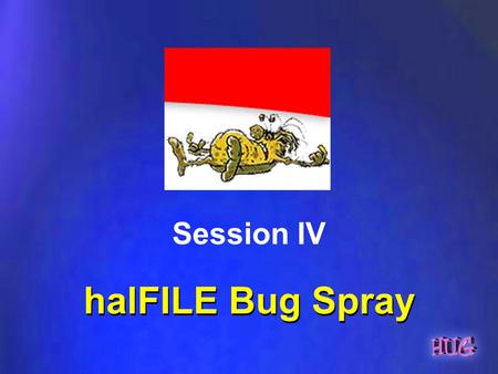 HalFILE Bug Spray Session IV halFILE Bug Spray. Workstation Installation No more errors with date/time. –May be modified under Tools Options –Defaults.