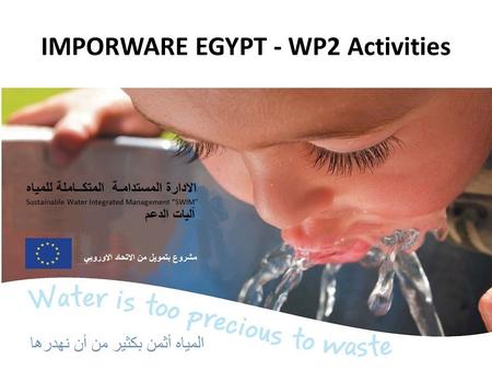 IMPORWARE EGYPT - WP2 Activities. Egyptian Environmental Affairs Agency (EEAA) Established according to the Law 4/1994 (later amended by Law 9/1999) for.