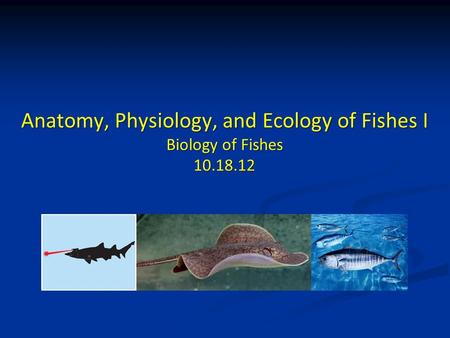 Anatomy, Physiology, and Ecology of Fishes I Biology of Fishes