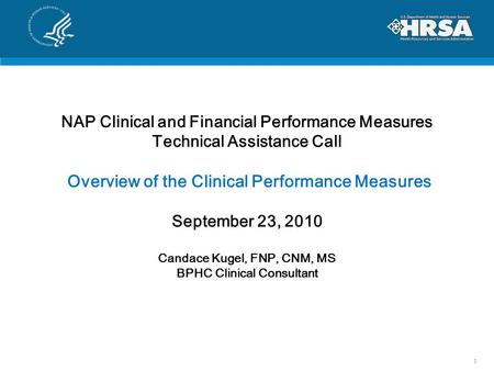 NAP Clinical and Financial Performance Measures Technical Assistance Call Overview of the Clinical Performance Measures September 23, 2010 Candace Kugel,