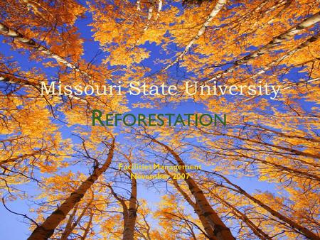 Missouri State University R EFORESTATION Facilities Management November 2007.