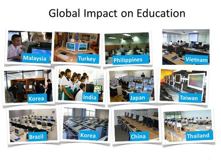 1 Global Impact on Education Thailand Turkey Philippines Korea India Japan Brazil Korea China Vietnam Taiwan Malaysia.