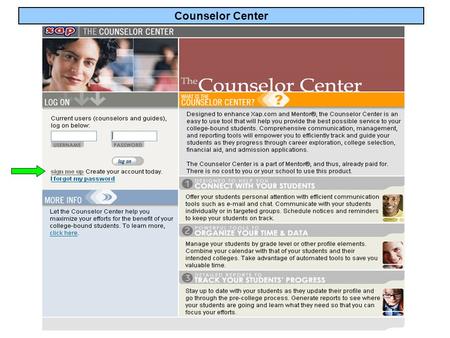 Counselor Center. Counselor Center Creating Multiple Student Accounts.