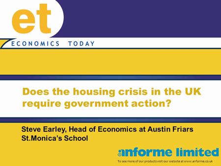 Does the housing crisis in the UK require government action? To see more of our products visit our website at www.anforme.co.uk Steve Earley, Head of Economics.
