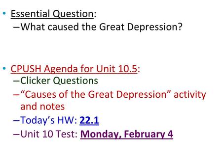 Essential Question: What caused the Great Depression?