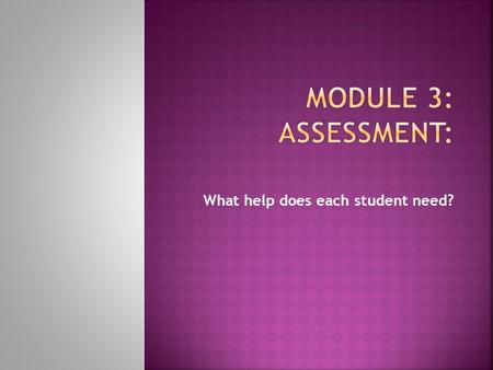 What help does each student need?. Assess to find out specifically where a child is having problems.