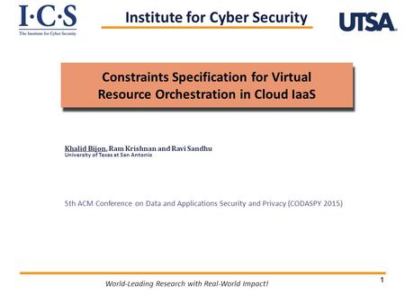 11 World-Leading Research with Real-World Impact! Constraints Specification for Virtual Resource Orchestration in Cloud IaaS Constraints Specification.