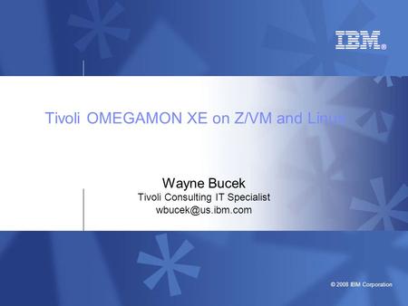 © 2008 IBM Corporation Tivoli OMEGAMON XE on Z/VM and Linux Wayne Bucek Tivoli Consulting IT Specialist