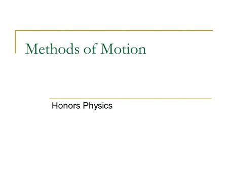 Methods of Motion Honors Physics. YOU deserve a speeding ticket! I am the LAW around here and the LAW says that the speed limit is 55 miles per hour!