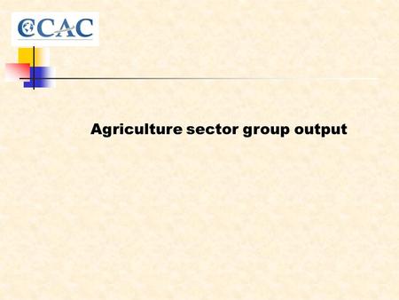Agriculture sector group output. SourceSLCPCo-benefitsBarriersGood practices Irrigated rice paddy CH4 Reduction in N2O Saving water High yield Drought/storm.