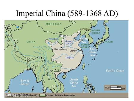 Imperial China (589-1368 AD). The Sui Dynasty (519-618 AD) Sui Wen-ti (dies 605 AD): Founder, Chinese-Turkic General Yang-ti (605-618 AD) –Restores Confucianism.