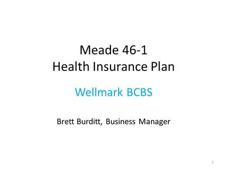 Meade 46-1 Health Insurance Plan Wellmark BCBS Brett Burditt, Business Manager 1.