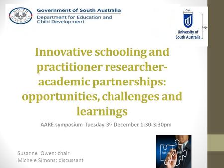 Innovative schooling and practitioner researcher- academic partnerships: opportunities, challenges and learnings AARE symposium Tuesday 3 rd December 1.30-3.30pm.