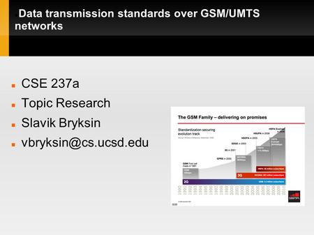 Data transmission standards over GSM/UMTS networks CSE 237a Topic Research Slavik Bryksin