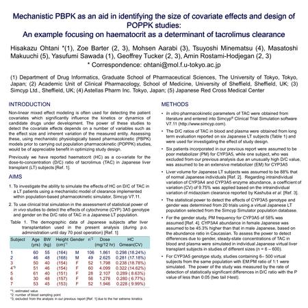 Mechanistic PBPK as an aid in identifying the size of covariate effects and design of POPPK studies: An example focusing on haematocrit as a determinant.
