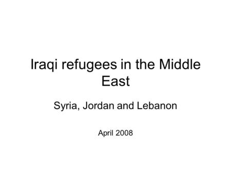 Iraqi refugees in the Middle East Syria, Jordan and Lebanon April 2008.