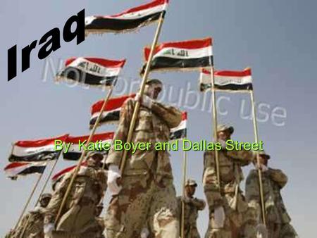 By: Katie Boyer and Dallas Street. The Land Of Iraq  The capital of Iraq is Baghdad  The area of Iraq is 438,317 sq km and 169,235 sq miles  Iraq’s.