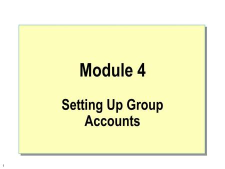 1 Module 4 Setting Up Group Accounts. 2  Overview Introduction to Groups Planning a Group Strategy Creating Local and Global Groups Implementing Built-in.