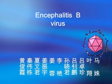 Encephalitis B virus. Biological properties Also called Japanese encephalitis virus (flavivirus ) +ssRNA Capsid: Icosahedral symmetry Enveloped Three.