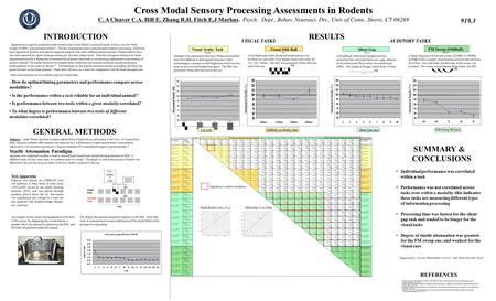 Cross Modal Sensory Processing Assessments in Rodents C. A Cleaver C.A. Hill E. Zhang R.H. Fitch E.J Markus. Psych. Dept., Behav. Neurosci. Div., Univ.