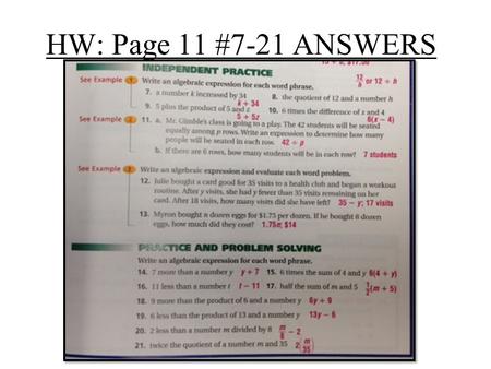 HW: Page 11 #7-21 ANSWERS. 1-3 Solving Addition and Subtraction Equations Pre-Algebra 1-3 Solving Addition and Subtraction Equations Pre-Algebra Warm.