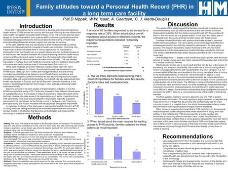 Family attitudes toward a Personal Health Record (PHR) in a long term care facility P.M.D Nippak, W.W. Isaac, A. Geertsen, C. J. Ikeda-Douglas Introduction.