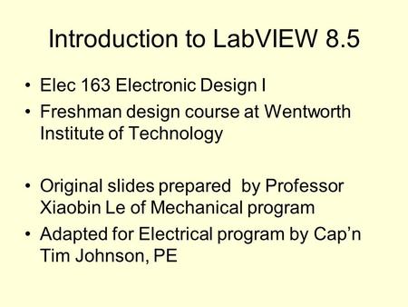 Introduction to LabVIEW 8.5