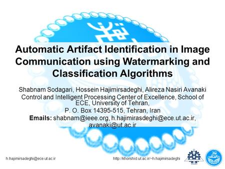 Automatic Artifact Identification in Image Communication using Watermarking and.