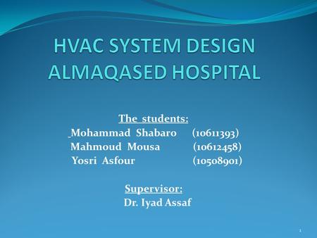 The students: Mohammad Shabaro (10611393) Mahmoud Mousa (10612458) Yosri Asfour (10508901) Supervisor: Dr. Iyad Assaf 1.