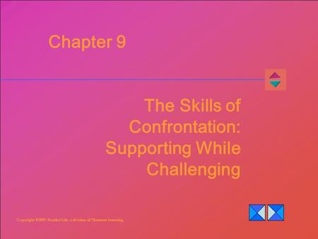 Copyright ©2007 Brooks/Cole, a division of Thomson Learning Chapter 9 The Skills of Confrontation: Supporting While Challenging.