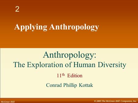 McGraw-Hill © 2005 The McGraw-Hill Companies, Inc. 1 2 Applying Anthropology Anthropology: The Exploration of Human Diversity 11 th Edition Conrad Phillip.