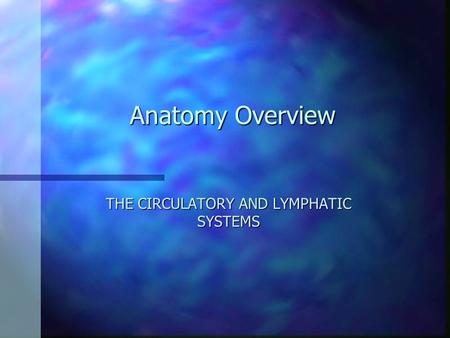 Anatomy Overview THE CIRCULATORY AND LYMPHATIC SYSTEMS.