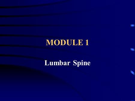 MODULE 1 Lumbar Spine. History, persistent history, PM history, family history Chief Complaint – O, P, P, Q, R, S, T Physical examination – orthopedic,