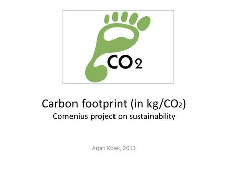 Carbon footprint (in kg/CO 2 ) Comenius project on sustainability Arjan Koek, 2013.