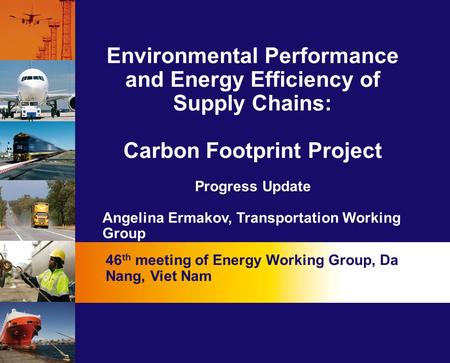 Environmental Performance and Energy Efficiency of Supply Chains: Carbon Footprint Project Progress Update Angelina Ermakov, Transportation Working Group.
