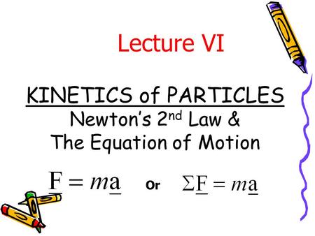 KINETICS of PARTICLES Newton’s 2nd Law & The Equation of Motion