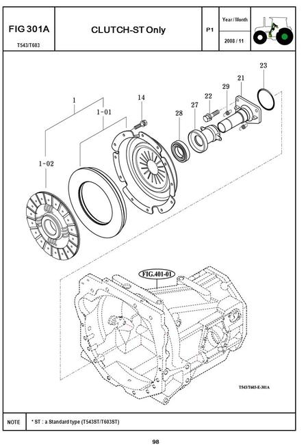 2008 / 11 NOTE Year / Month T543/T603 P1 FIG 301A CLUTCH-ST Only 98 * ST : a Standard type (T543ST/T603ST)