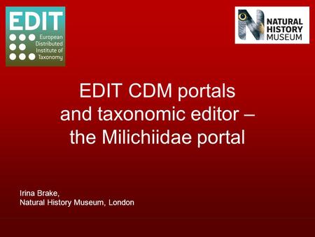 Irina Brake, Natural History Museum, London EDIT CDM portals and taxonomic editor – the Milichiidae portal.