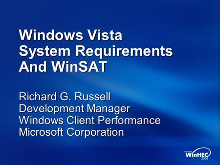 Windows Vista System Requirements And WinSAT