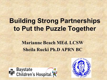 Building Strong Partnerships to Put the Puzzle Together Marianne Beach MEd. LCSW Sheila Rucki Ph.D APRN BC.